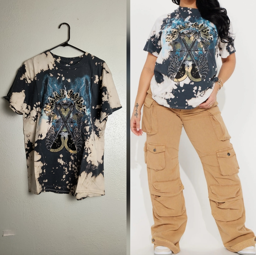 Fashion Nova Hardcore Tee Shirt Bleached Black/Combo